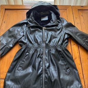 Ci Sono by Cavalini Jacket 3X Black Faux Leather Cinched Waist Removable Hood